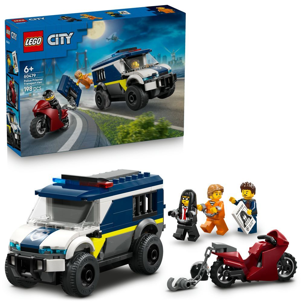 LEGO City Gefangenentransporter 60479 mit Polizeiwagen, Zelle und Motorrad