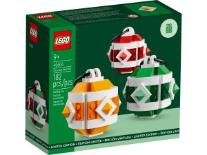 LEGO Christbaumkugel-Set 40604 – Originalverpackung mit drei Kugeln in Rot, Orange und Grün