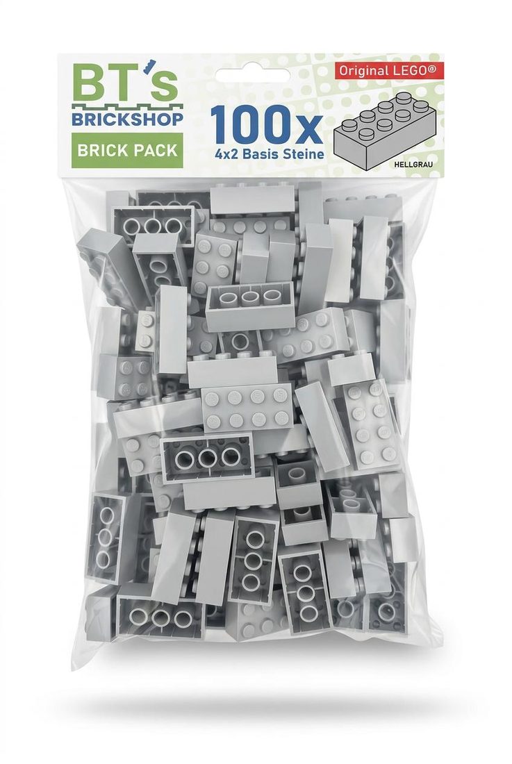 LEGO Brick Pack hellgrau mit 100 originalen 2x4 Basissteinen in der Tüte