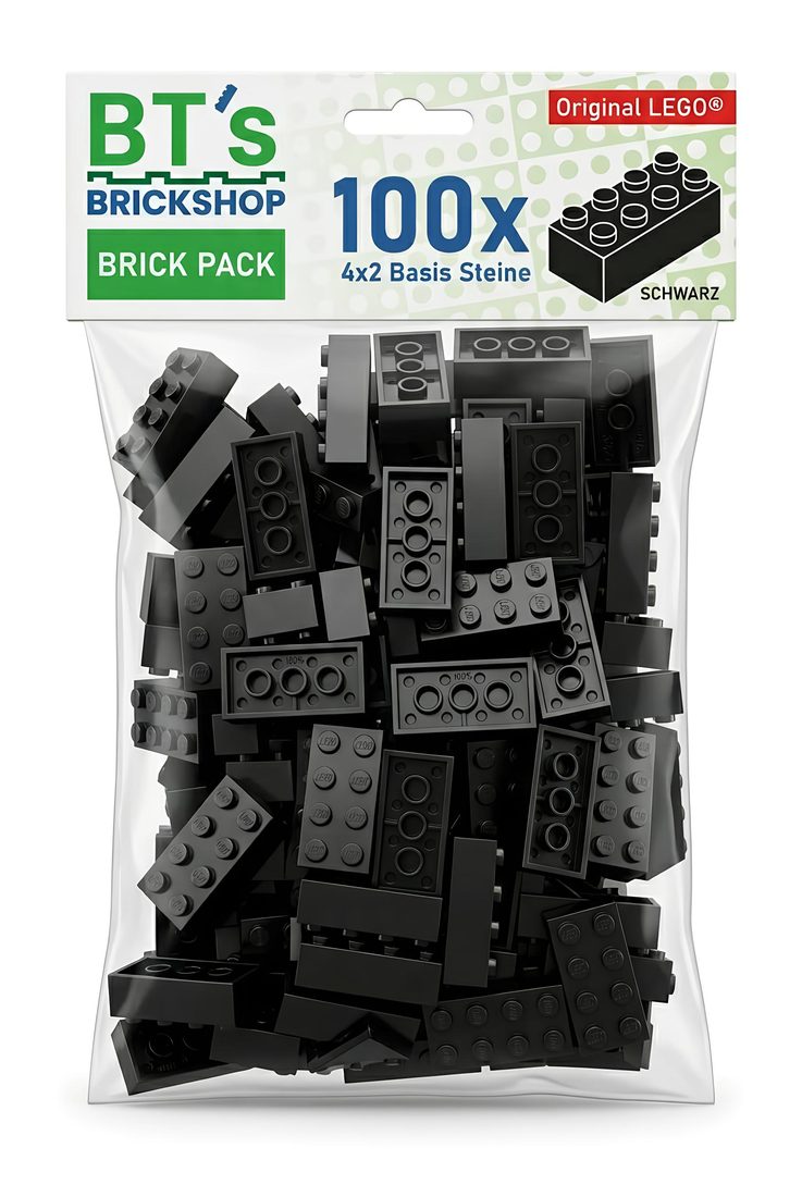 LEGO Brick Pack schwarz mit 100 originalen 2x4 Basissteinen in der Tüte