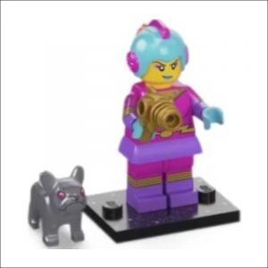 LEGO Retro Weltraumheldin aus Serie 26, Minifigur col26-4 mit Roboter-Hund und Standplatte